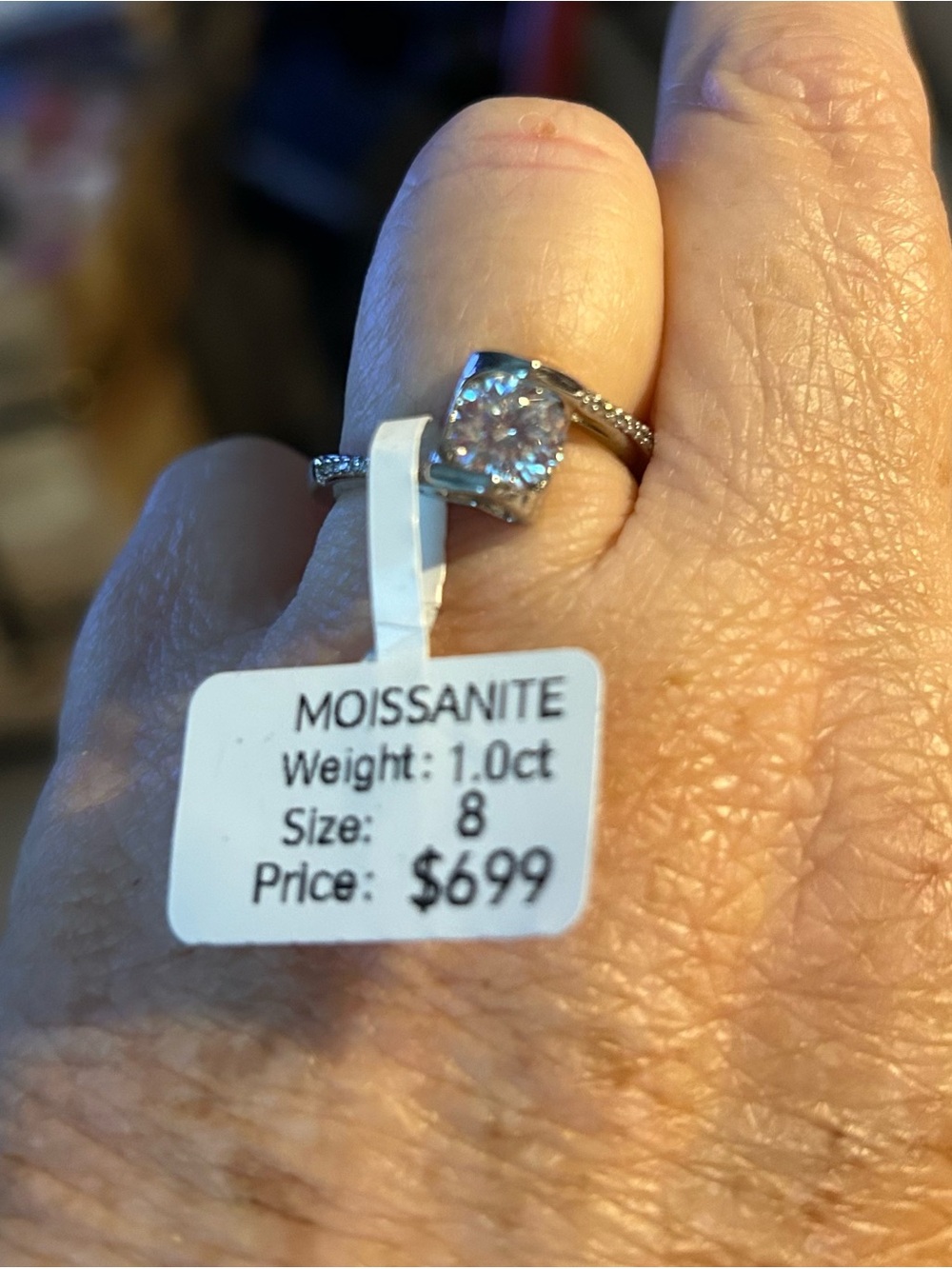 1.0ct Cushion Moissanite Solitaire Ring in Silver Tone - Size 8